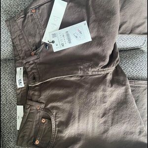 Zara brown jeans side slit